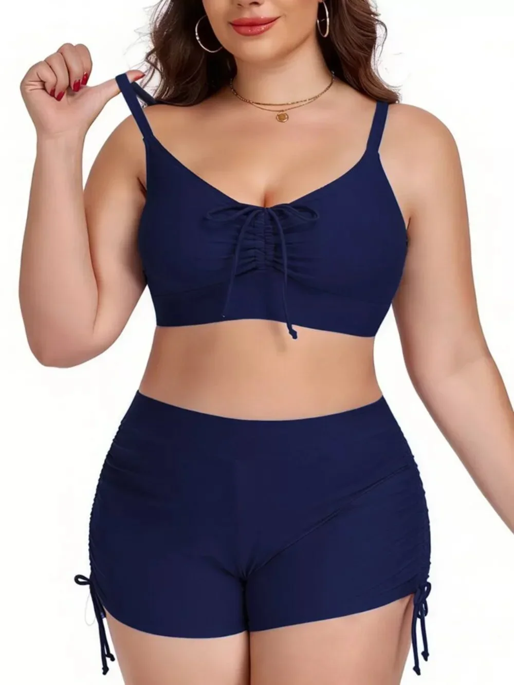 Plus Size Ruched Drawstring Swim Set - Picture 13 of 16